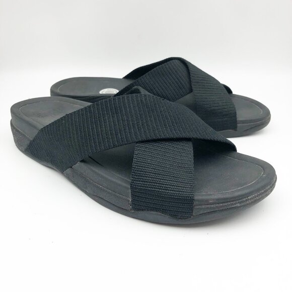 FITFLOP Black Cross Strap Flip Flop Slide Sandals Womens 11 - Picture 1 of 8